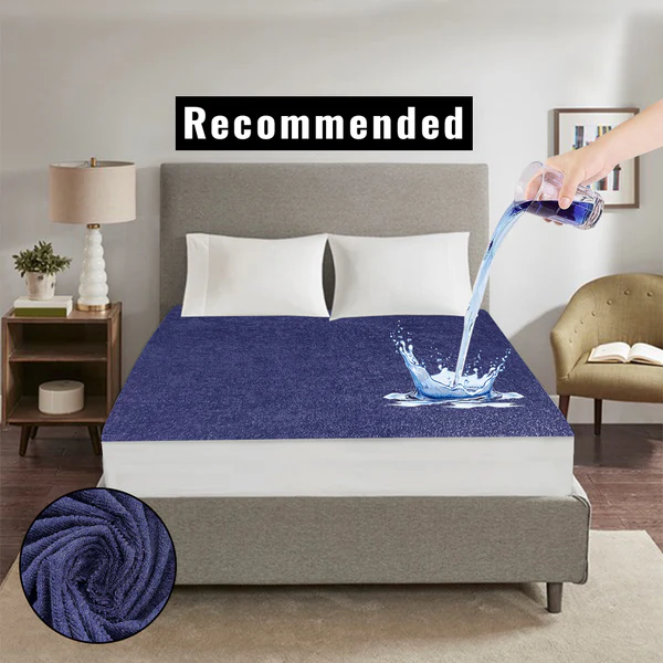 Jointless 100% Waterproof Mattress Protector | Premium Export Quality Terry Cotton Fitted Style – Blue